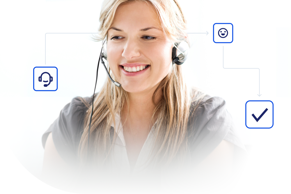 Contact center agent making use of VoIP software and CTI to communicate with customers